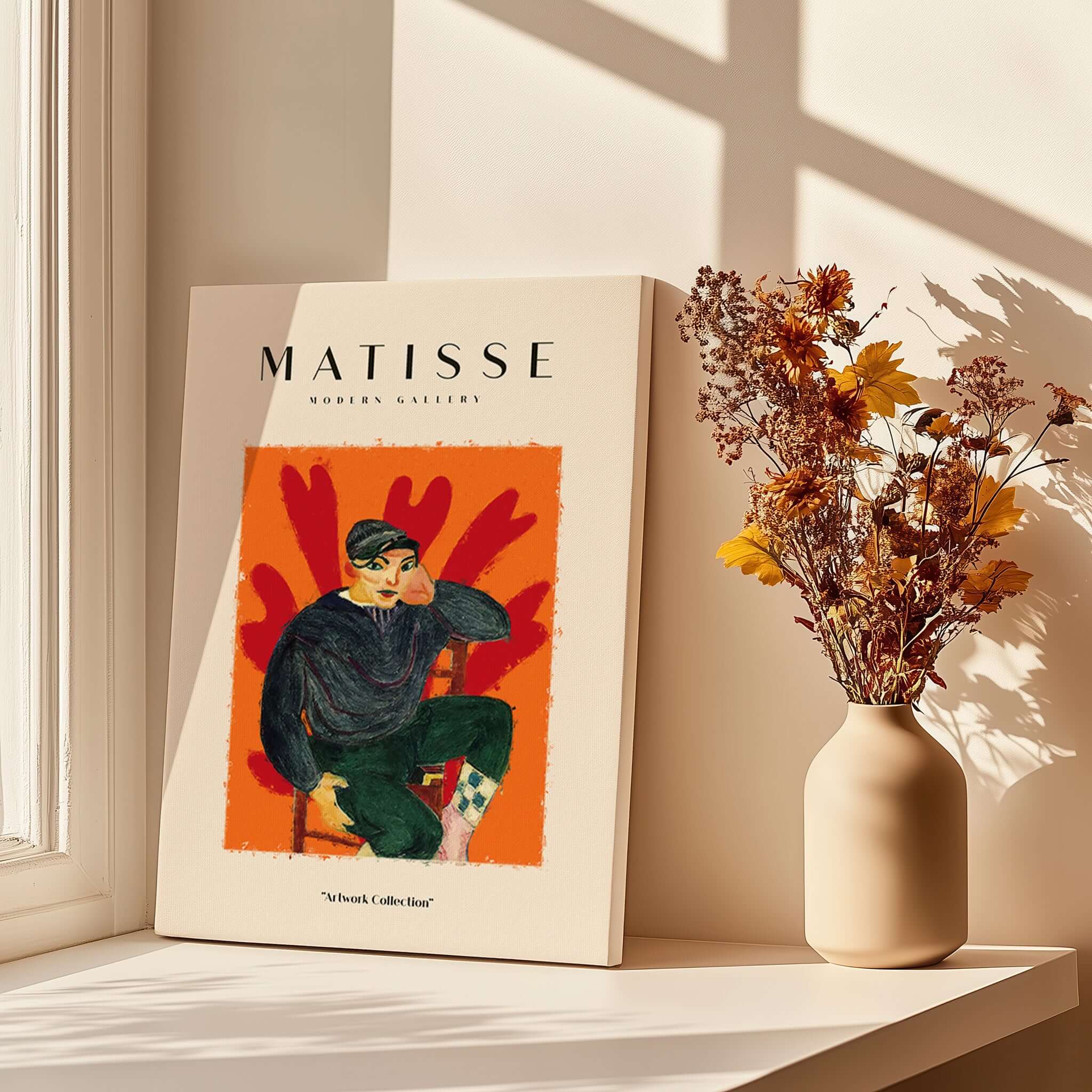 Matisse Art Prints - Seated Figure in Cap Poster displayed near flowers and sunlight.