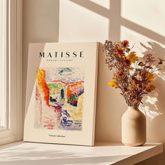 Matisse Art Prints - Abstract Fauvist Poster displayed in a modern gallery setting with flowers