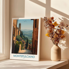 Montepulciano Italy Poster | Tuscany Landscape Vineyard Canvas Print showcasing scenic views and charming architecture.