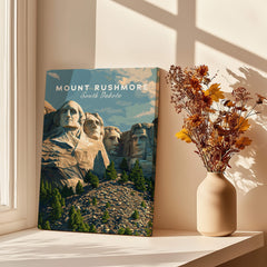 Mount Rushmore Wall Art Print | American Landmark Travel Poster featuring iconic presidential faces and South Dakota landscape.