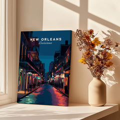 New Orleans Travel Poster | Bourbon Street Night Wall Art Print showcasing vibrant nightlife in the French Quarter.