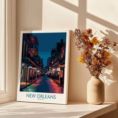 New Orleans Canvas Print | French Quarter Cityscape Poster showcasing vibrant street lights and historic architecture.