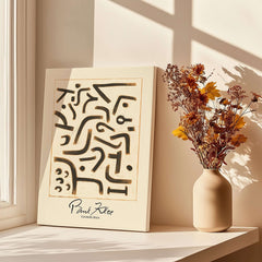 Paul Klee Growth Stirs Abstract Art Print Modern Poster Wall Decor displayed by a window with flowers.