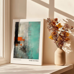 Rothko Inspired Abstract Mint and Orange Art Print | Expressionist Style Wall Decor displayed in a cozy interior.