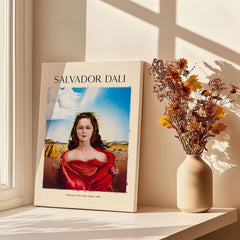 Salvador Dali Portrait Mrs Mary Sigall 1948 Surrealist Woman Art Print Poster displayed near vase and flowers