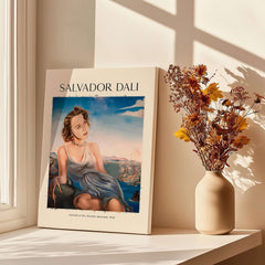 Salvador Dali Portrait Mrs Dorothy Spreckels 1942 Surrealist Seascape Art Print Poster displayed in bright room setting.