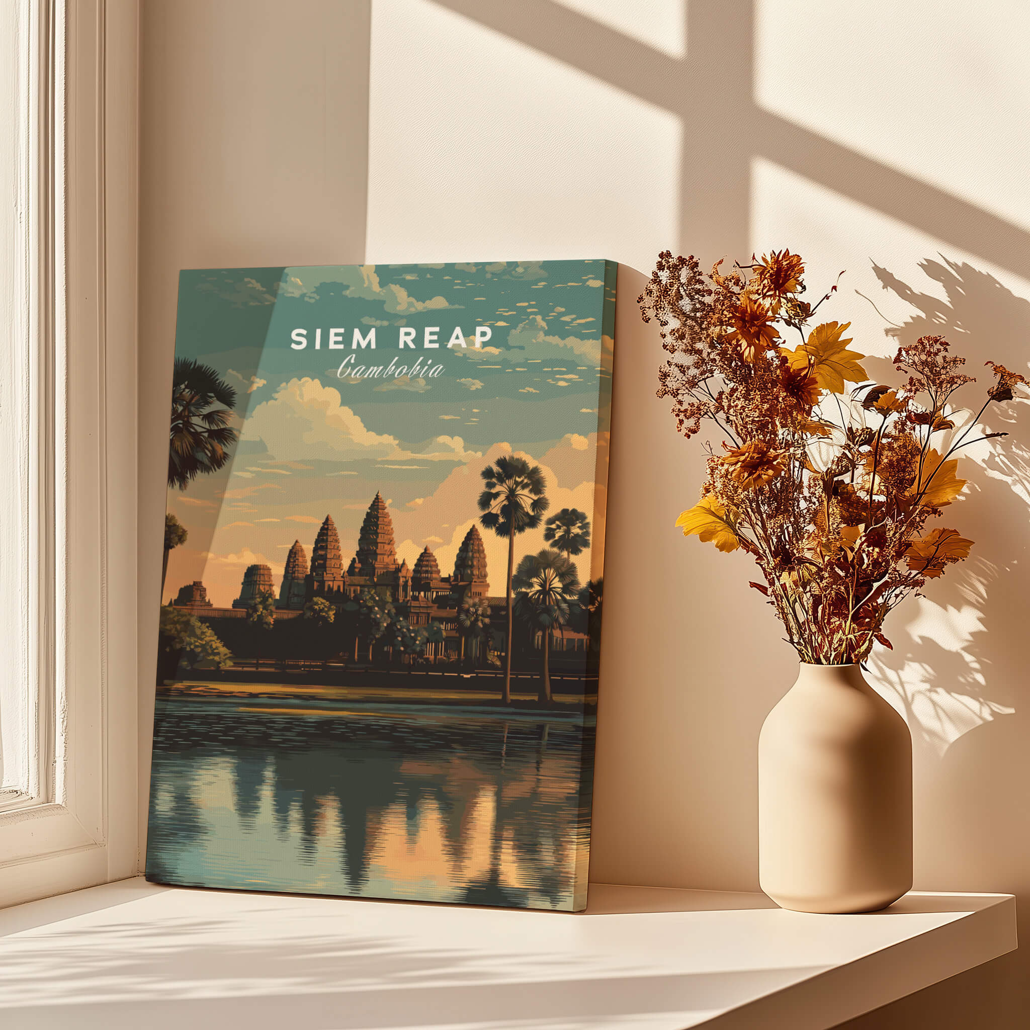 Siem Reap Poster Cambodia | Angkor Wat Temple Wall Art Print showcasing the ancient temple and natural beauty.