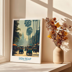 Siem Reap Cambodia Print | Canvas Poster showcasing vibrant street scenes and tuk tuks in Cambodias urban life.