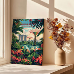Singapore Marina Bay Poster featuring lush greenery and iconic skyline in vibrant colors.