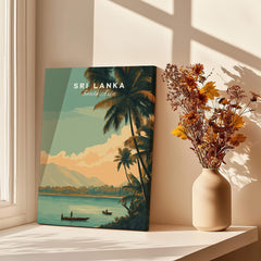 Sri Lanka Travel Poster | Sunset Wall Art Print featuring vibrant colors and serene landscape.