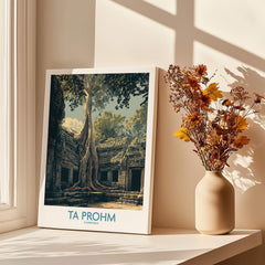 Ta Prohm Cambodia Canvas Print | Iconic Tree Root Ruins Poster featuring ancient temple with tree roots.