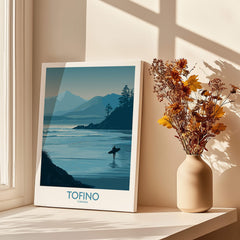 Tofino Canada Canvas Print | Misty Mountain & Shoreline Poster featuring a serene coastal landscape.