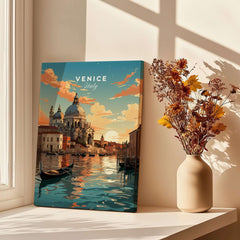 Venice Print showcasing serene canals and gondolas at sunset, perfect for home decor or gifts.