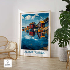 Åland Islands Finland Print | Nordic Coastal Village Poster featuring tranquil village by the sea in beautiful colors.