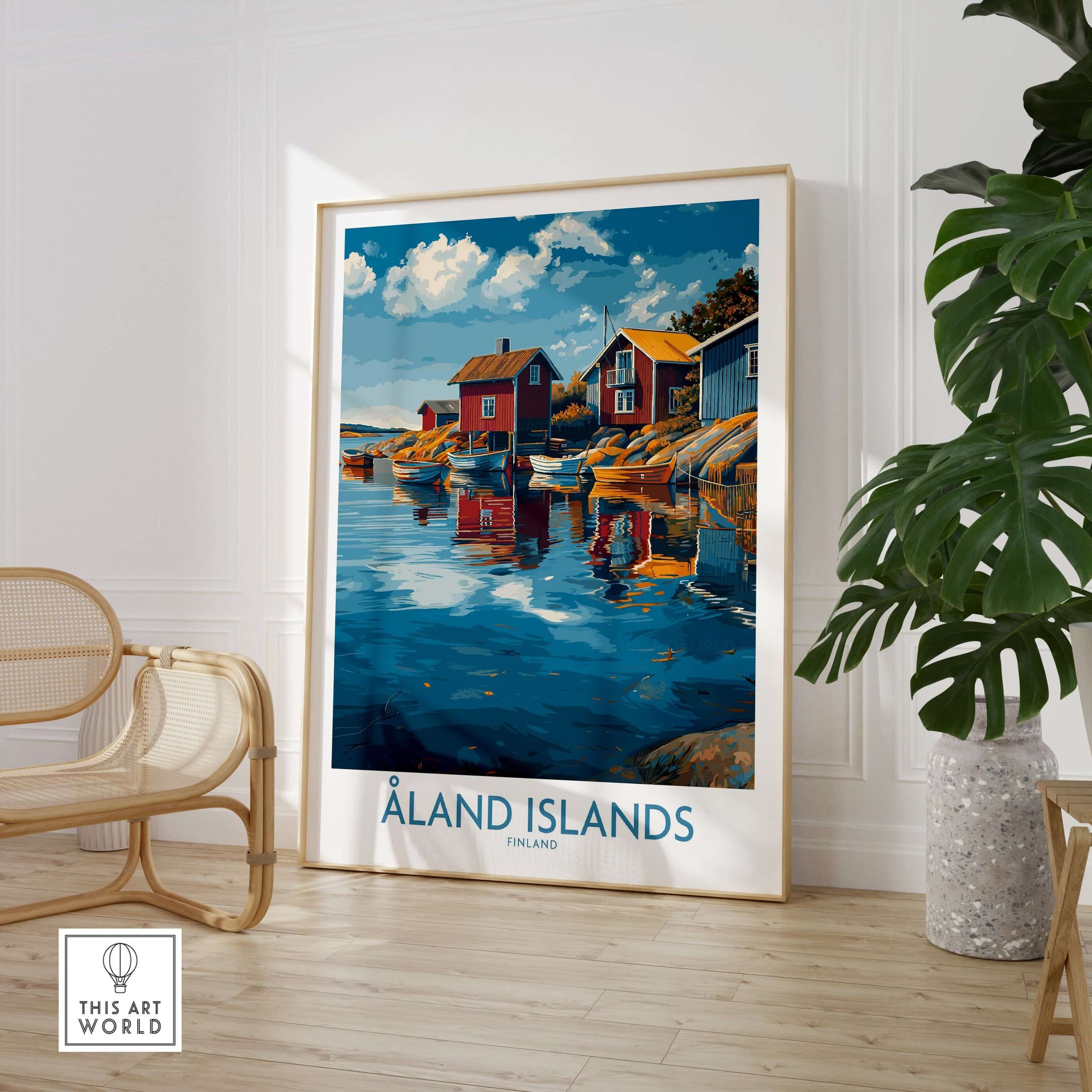 Åland Islands Finland Print | Nordic Coastal Village Poster featuring tranquil village by the sea in beautiful colors.