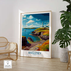 Anglesey Wales Ocean View Travel Poster - Welsh Seaside Decor showcasing the stunning Welsh coast in vibrant colors.