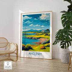 Anglesey Wales Tranquil Bay Poster - Welsh Countryside Travel Decor displayed in a stylish interior setting.