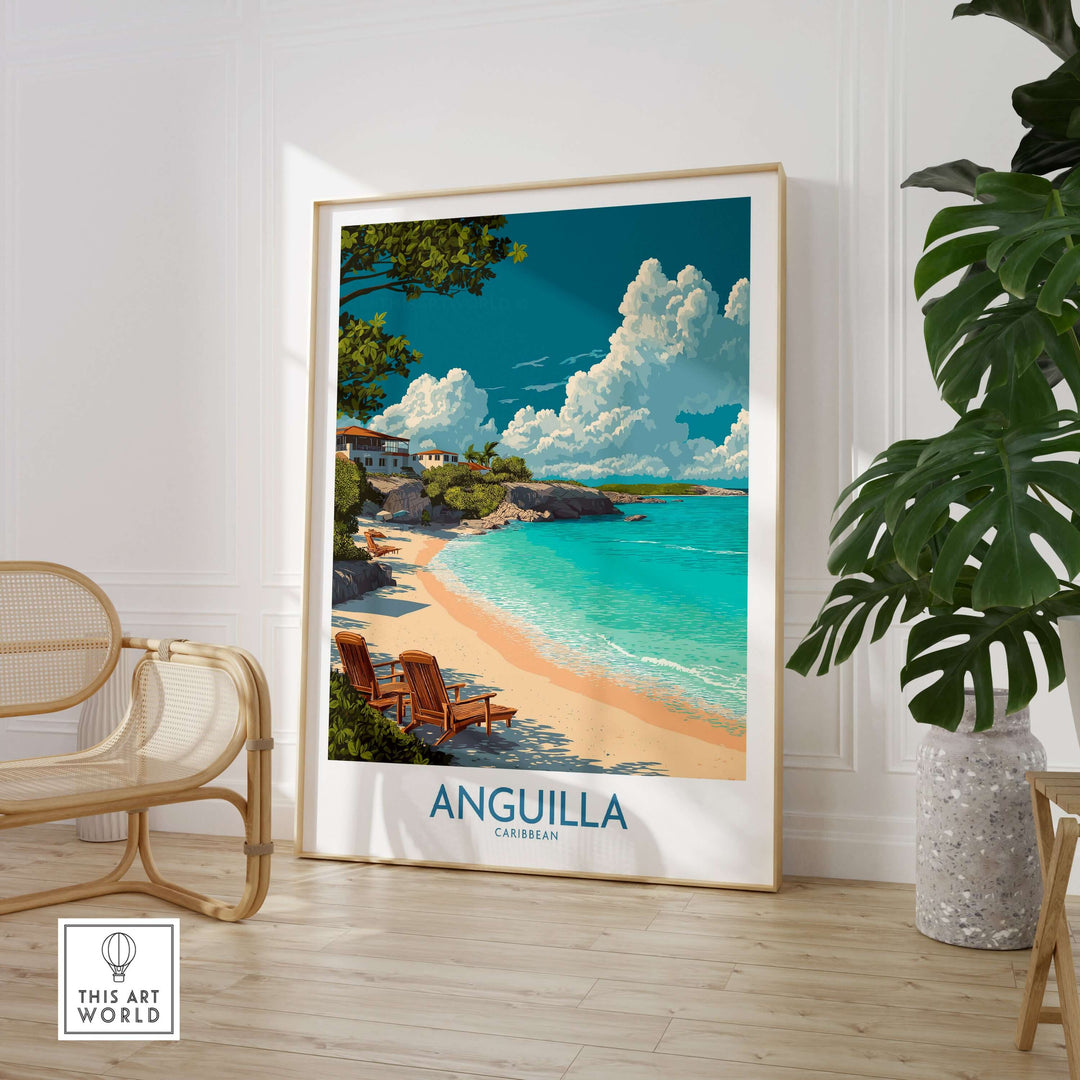 Anguilla print wall art showcasing serene beach and tropical scenery, perfect for home decor.
