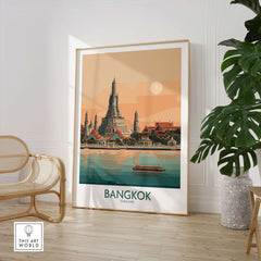 Bangkok Poster Thailand Temple of Dawn - Historic Thai Landmark Print showcasing the iconic beauty of Bangkok.