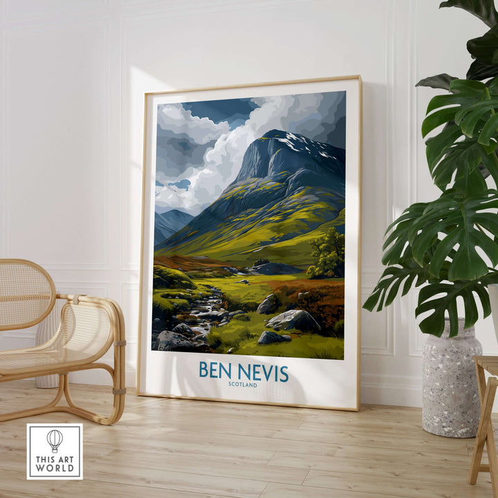 Ben Nevis Scotland wall art featuring rolling hills and rugged terrain, perfect for nature-themed decor.