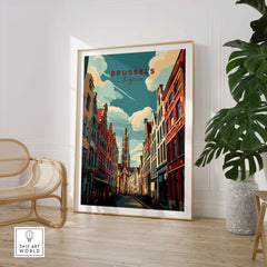 Brussels Belgium Grand Place Street Art - Historic European City Poster featuring vibrant urban scenery.