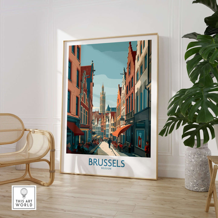 Brussels wall art print showcasing vibrant streets and iconic architecture of Belgium's capital city.