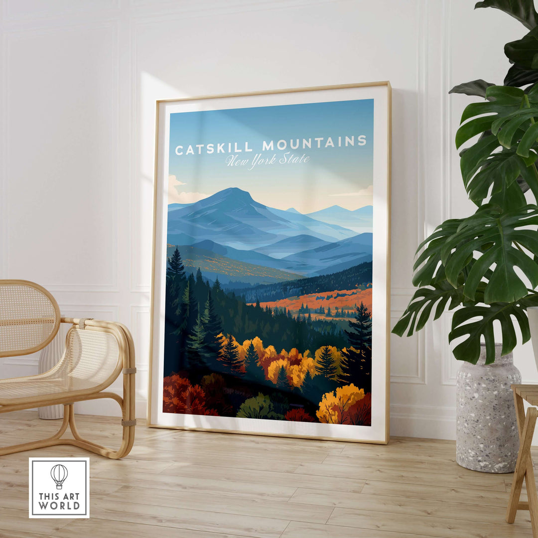 Catskill Mountains layered hills print showcasing serene mountain range in autumn hues - wall art for tranquil decor.