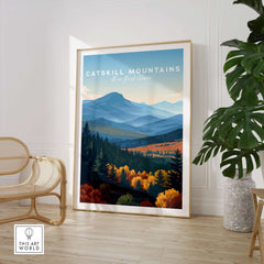 Catskill Mountains New York Layered Hills Print - Mountain Range Wall Art displayed in a modern interior setting.