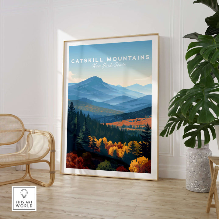 Catskill Mountains layered hills print showcasing serene mountain range in autumn hues - wall art for tranquil decor.