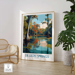 De Leon Springs Cypress Trees & Water Print - Florida Nature Decor showcasing serene cypress trees and calm waters.