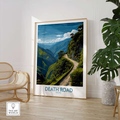 Death Road Bolivia Art Print | Yungas Road Poster displayed in a modern living space.