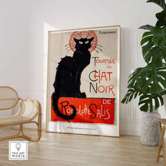 Exhibition Art Print Steinlen Tournée du Chat Noir Vintage French Black Cat Poster displayed in a stylish room setting.