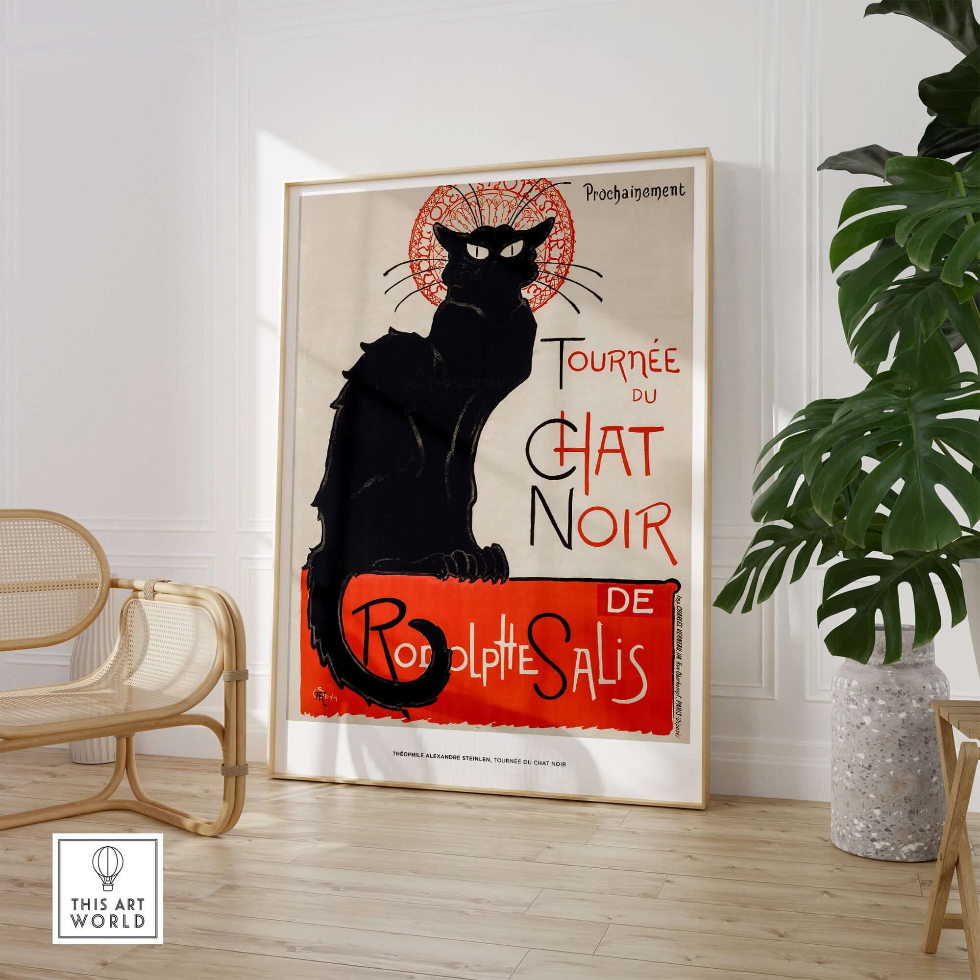 Exhibition Art Print Steinlen Tournée du Chat Noir Vintage French Black Cat Poster displayed in a stylish room setting.