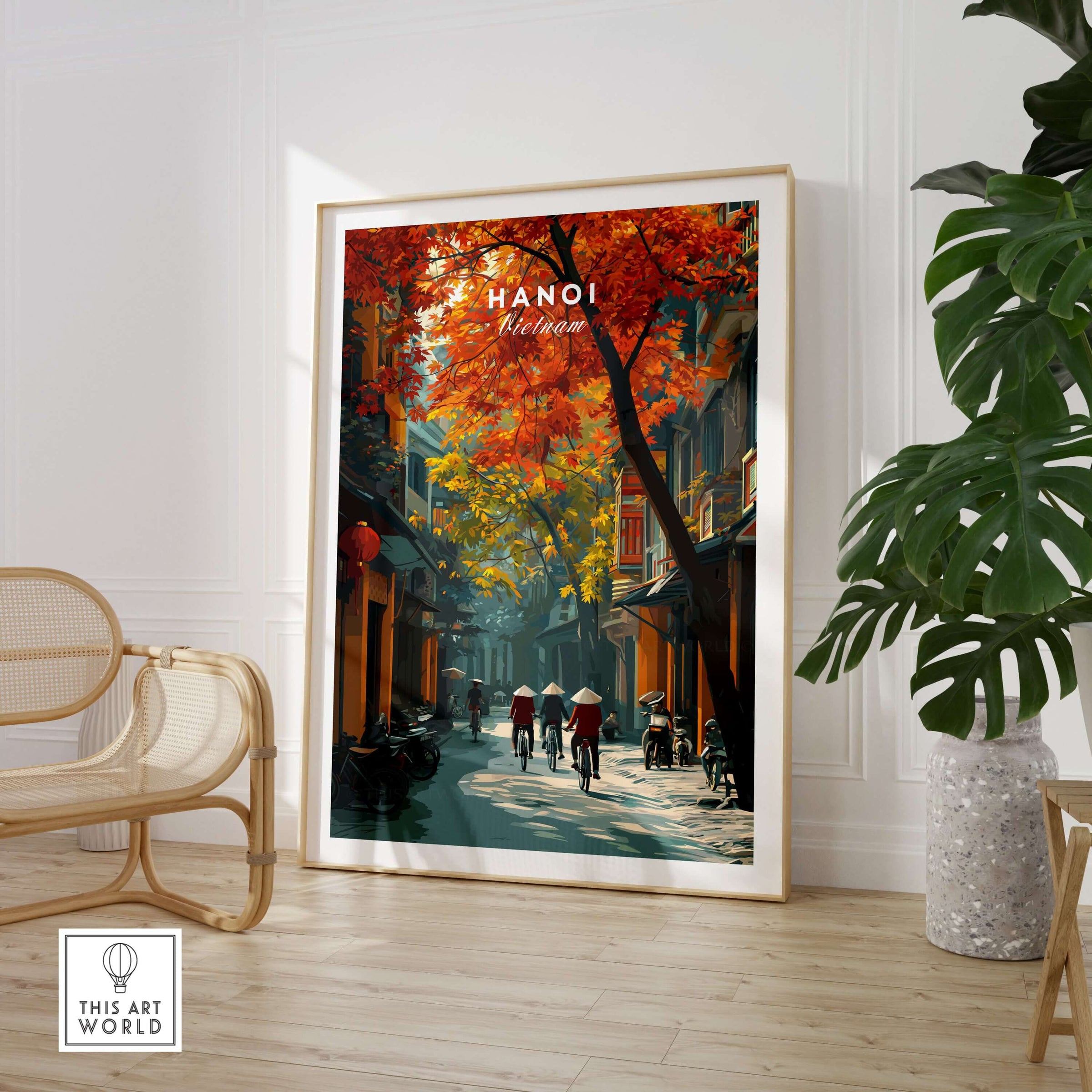 Hanoi Poster Vietnam- Iconic City Street Print showcasing vibrant colors and urban life in Hanoi.