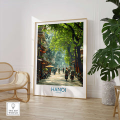 Hanoi Vietnam Street Wall Art - Vietnamese Poster showcasing vibrant Hanoi streets and culture in a stylish home setting.