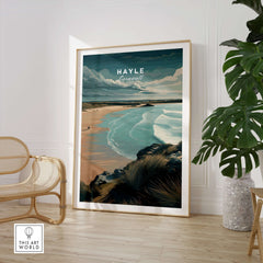 Hayle Cornwall Coastal Beach Print - Seaside Cliffs Wall Art featuring serene ocean views and dramatic cliffs.