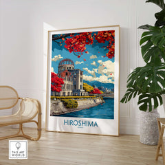 Hiroshima Japan Genbaku Dome Poster - Historic Landmark Decor in stylish home interior setting.