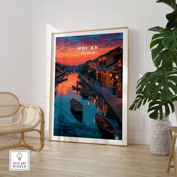 Hoi An Vietnam poster showcasing ancient town charm and scenic waterways, perfect for home decor.