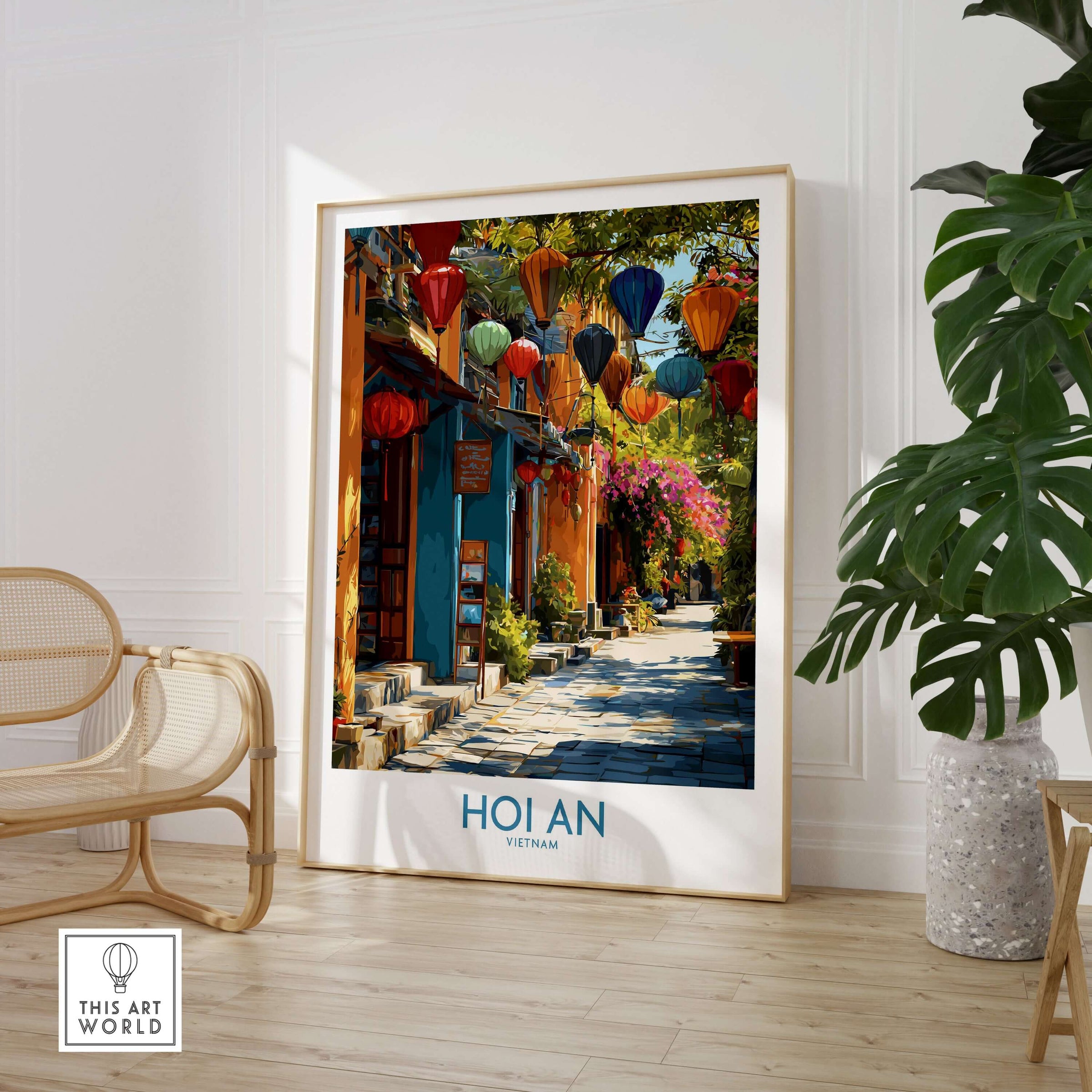 Hoi An Vietnam Wall Art Print featuring colorful lanterns and a vibrant street scene.