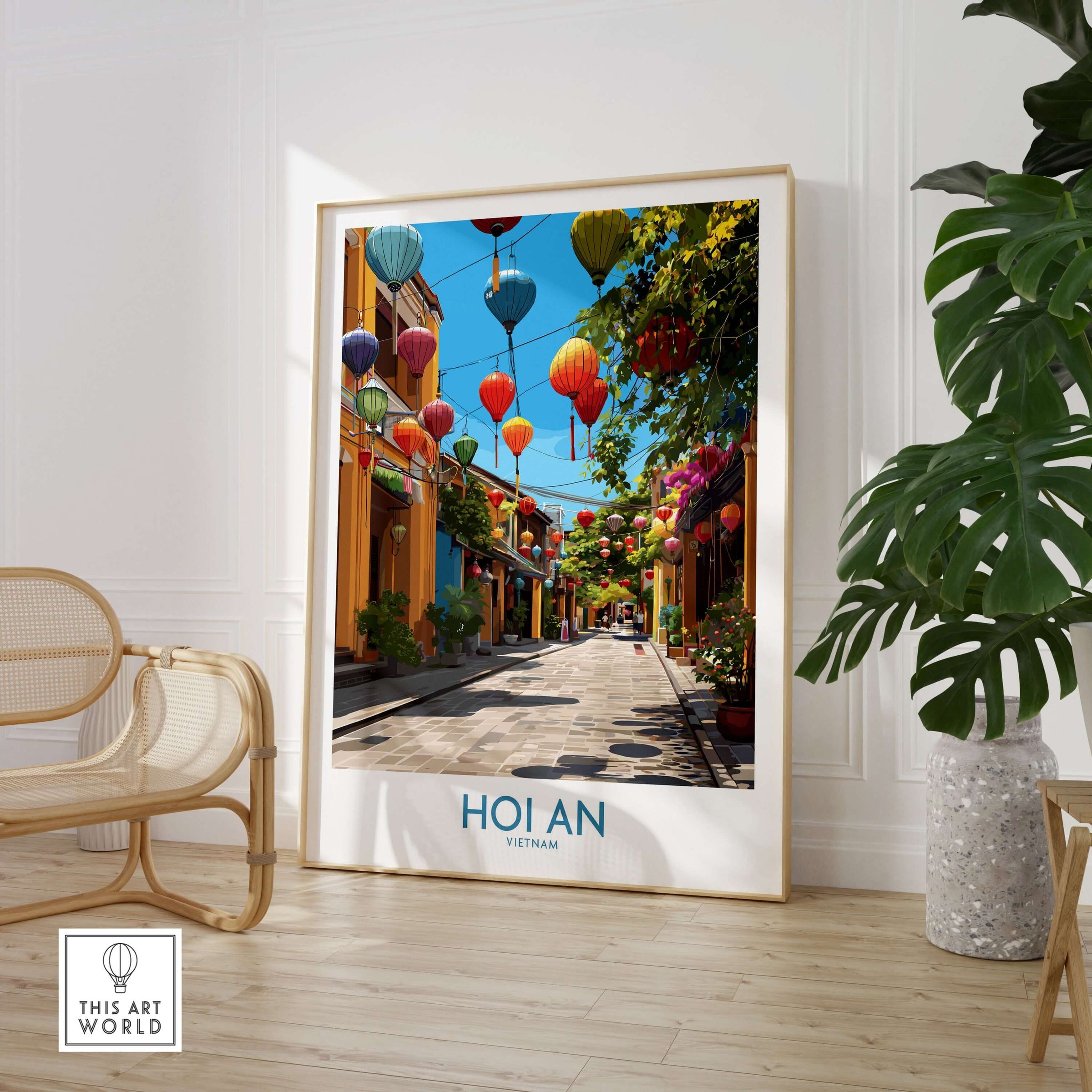 Hoi An Vietnam Traditional Lanterns Wall Art - Vietnamese Cultural Decor in a cozy room setting.
