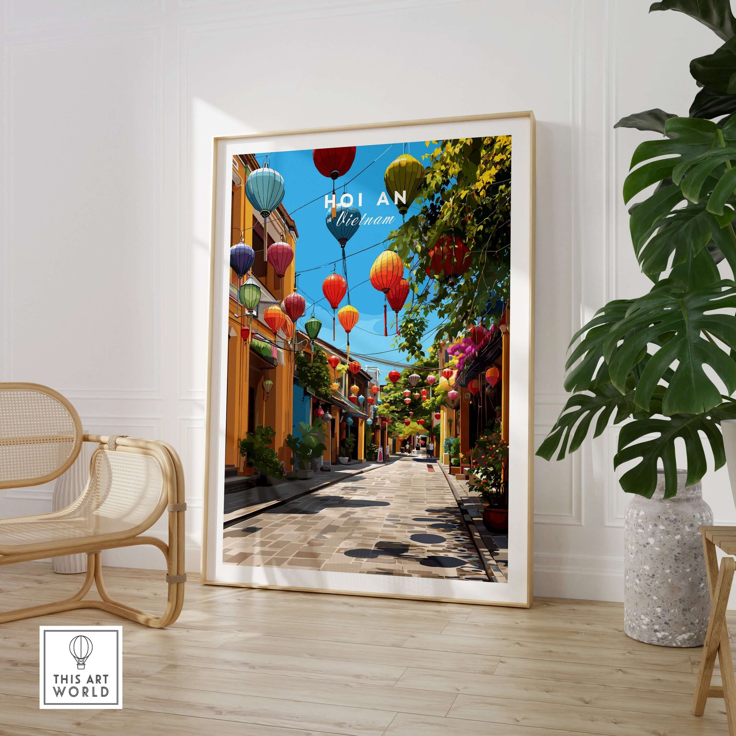 Hoi An Vietnam Colorful Lantern Street Poster - Ancient Town Hallway Print showcasing vibrant lanterns and charming streets.