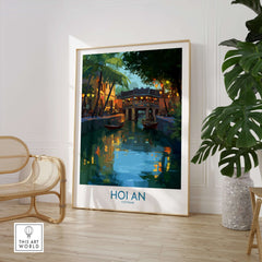 Hoi An Vietnam River Scene Wall Art - Vietnamese Heritage Decor featuring a serene river and bridge.