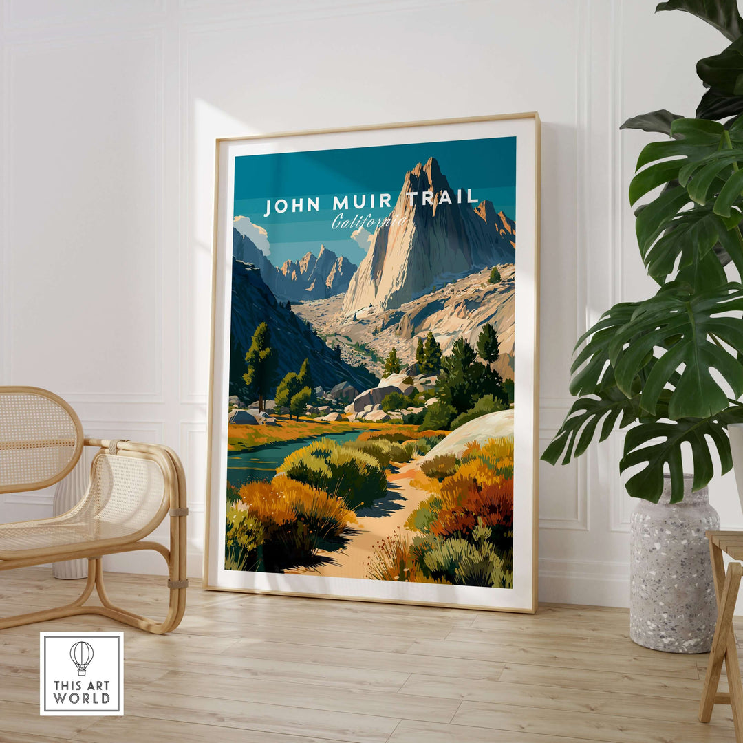 John Muir Trail California mountain print, showcasing stunning wilderness scenery, perfect for outdoor enthusiasts and wall art decor.