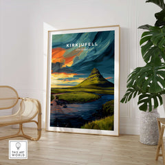 Kirkjufell Poster Snæfellsnes Print | Icelandic Landscape Decor in modern interior setting.