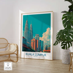 Kuala Lumpur Malaysia Urban Cityscape Poster - Malaysian Capital Art Print displayed in modern decor setting.