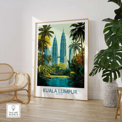 Kuala Lumpur Malaysia KLCC Park Wall Art - Malaysian Skyline Art Print showcasing the stunning skyline surrounded by greenery.