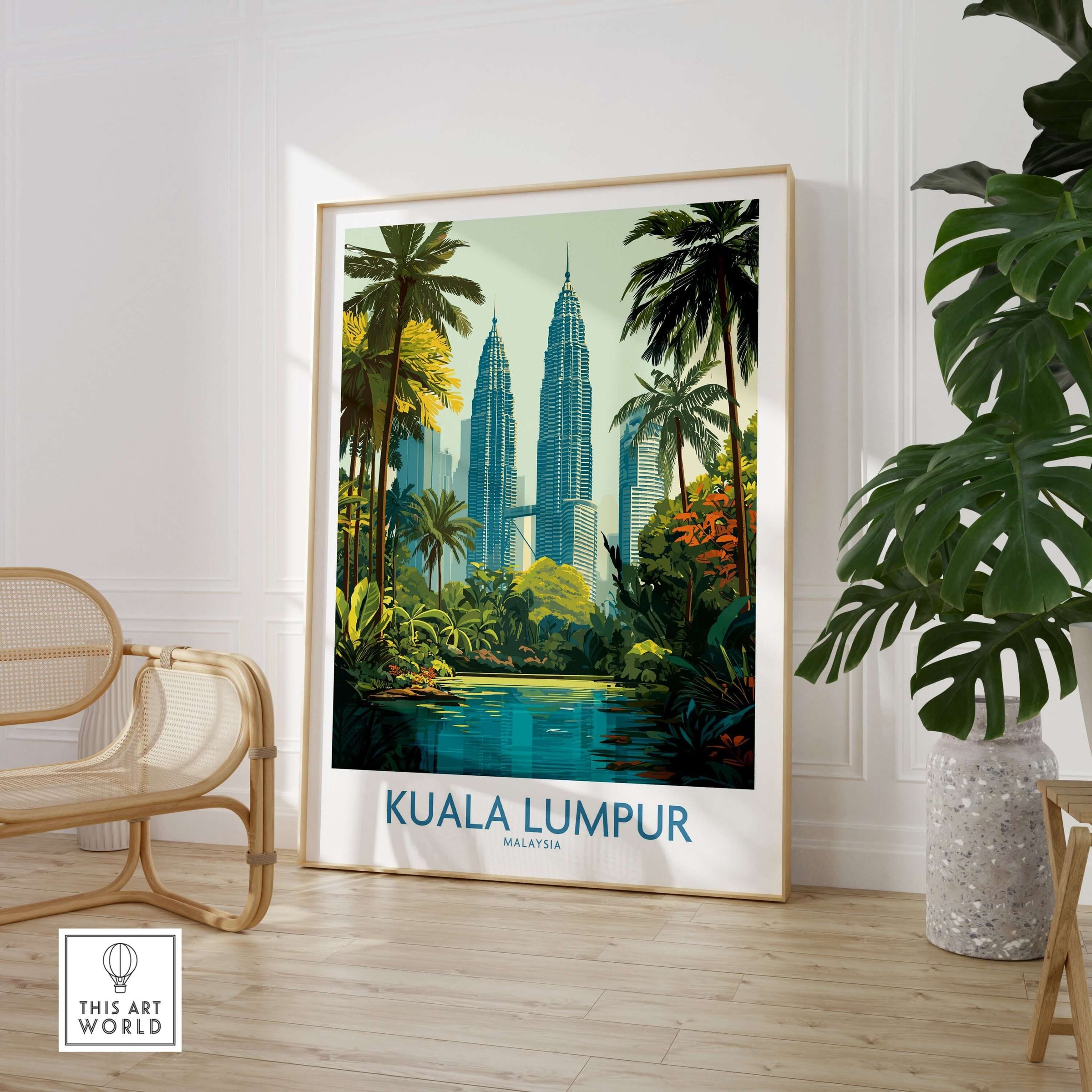 Kuala Lumpur Malaysia KLCC Park Wall Art - Malaysian Skyline Art Print showcasing the stunning skyline surrounded by greenery.
