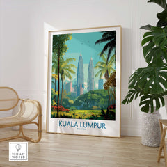 Kuala Lumpur Malaysia Green City Skyline Poster - Malaysian Urban Landscape in a modern living room setting.