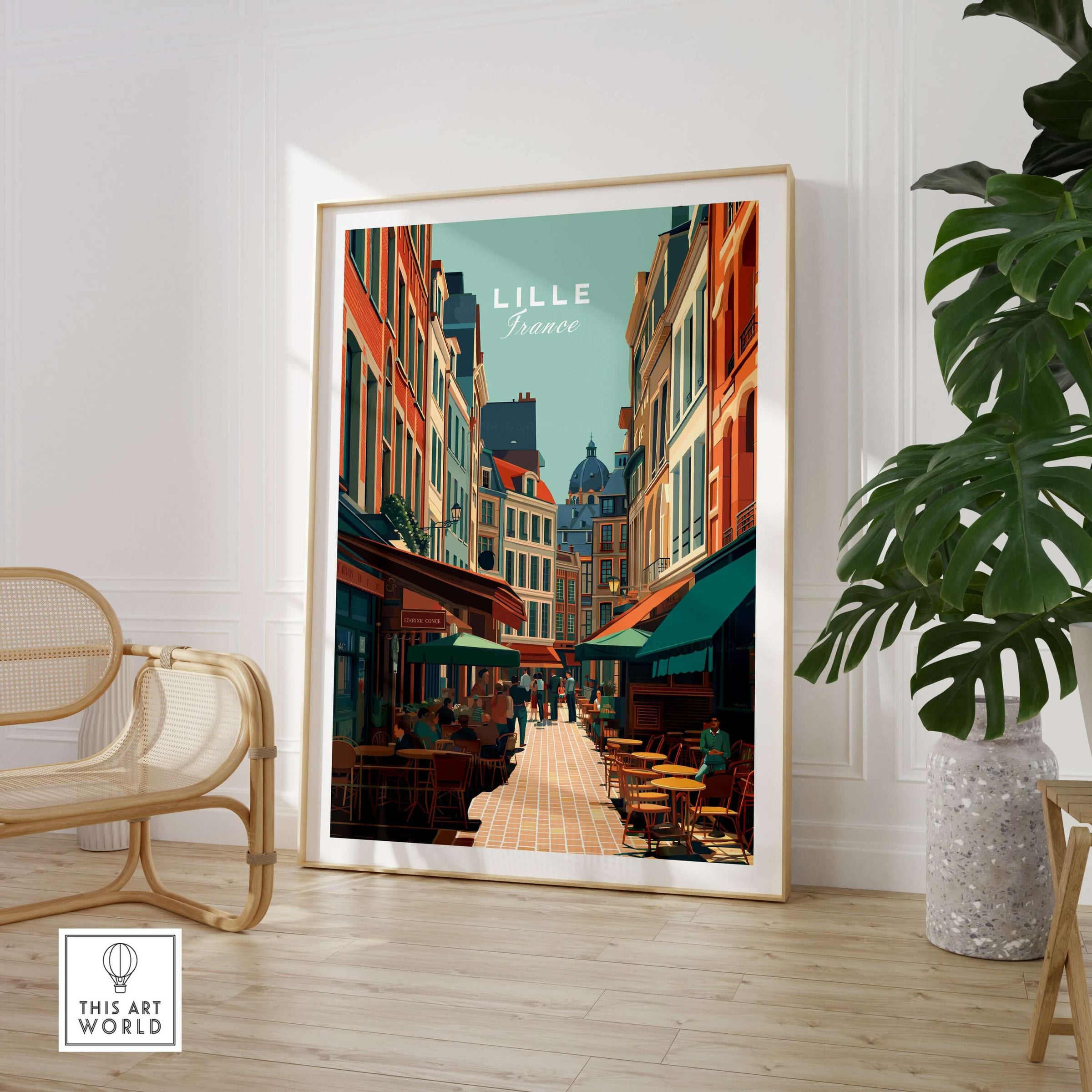 Lille France Old Town Square Poster - Charming European City Print showcasing vibrant architecture and atmosphere.