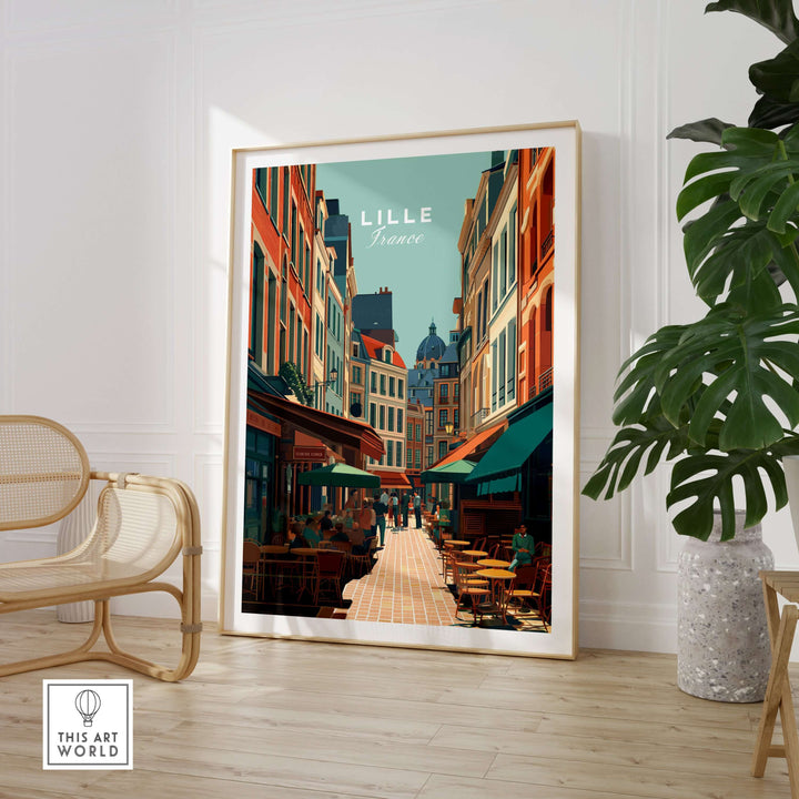 Charming Lille France Old Town Square poster showcasing vibrant architecture and European city life.